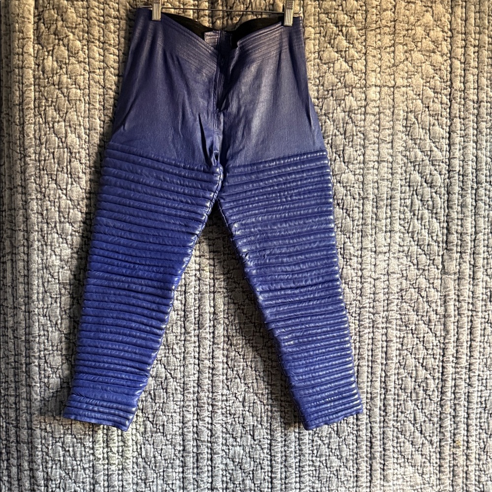 Women Blue ,Purple Ribbed  leather Pants EMD Haute Couture Collection .